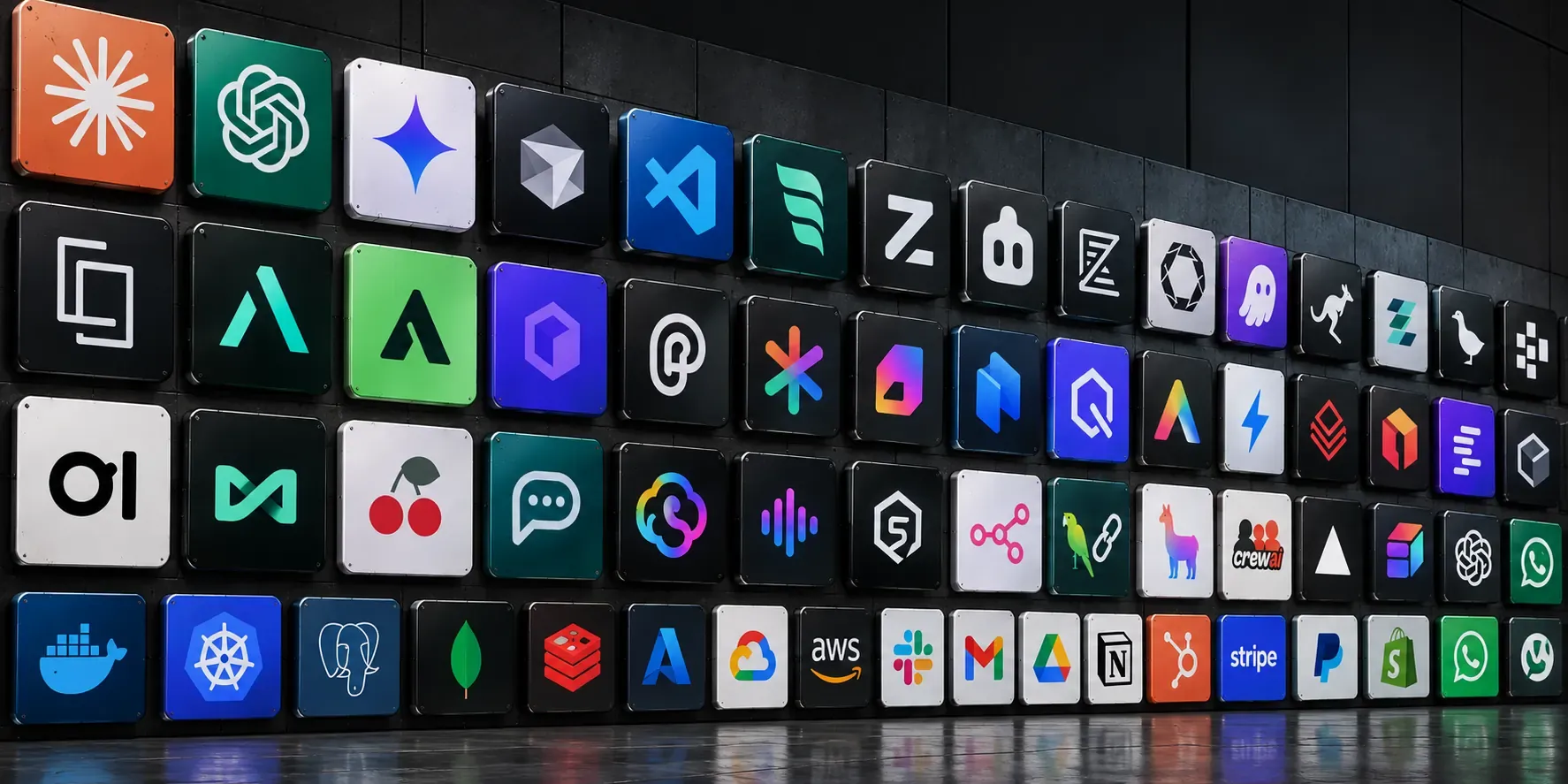 A gallery wall of AI icons