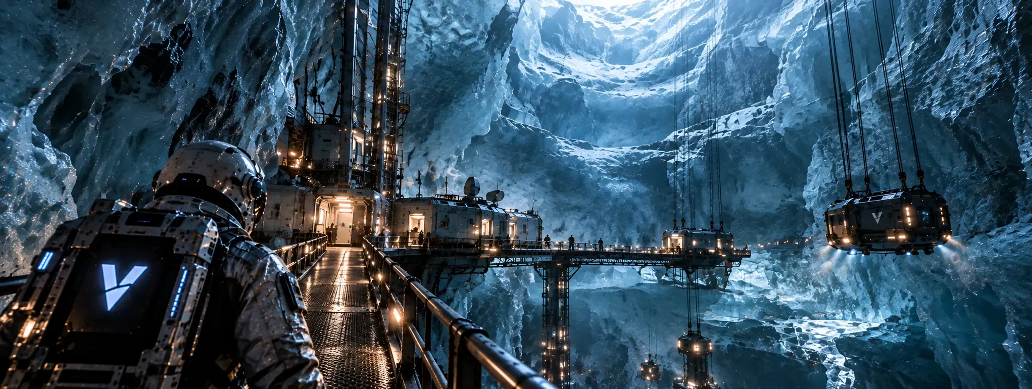 A frozen cavern research station