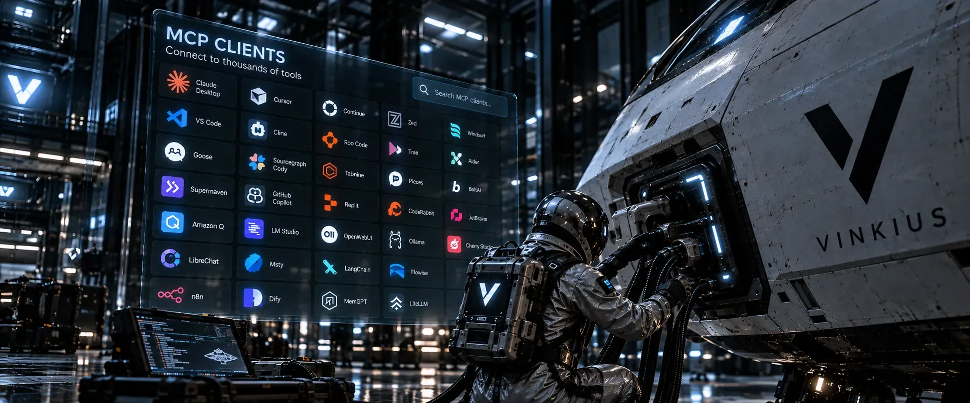 A futuristic MCP client docking bay